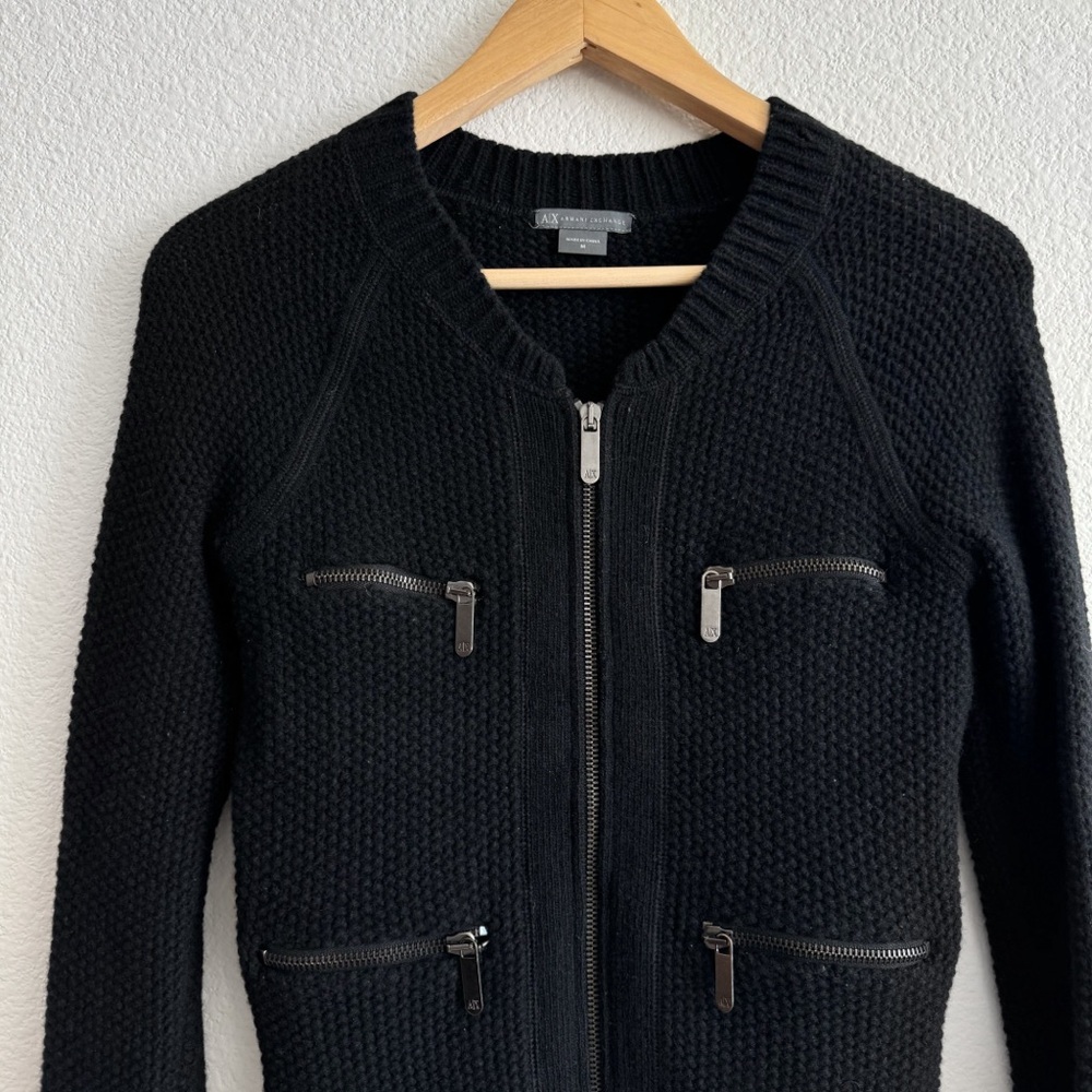 Armani Exchange knit wool 100% lambswool sweater/jacket black